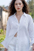 Áo sơ mi dáng rộng oversize linen trắng thời trang Hity