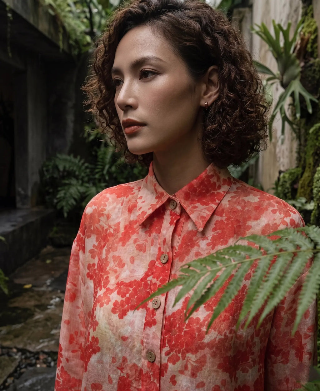 Áo sơ mi dáng rộng oversize vải gai xanh ramie thời trang Hity