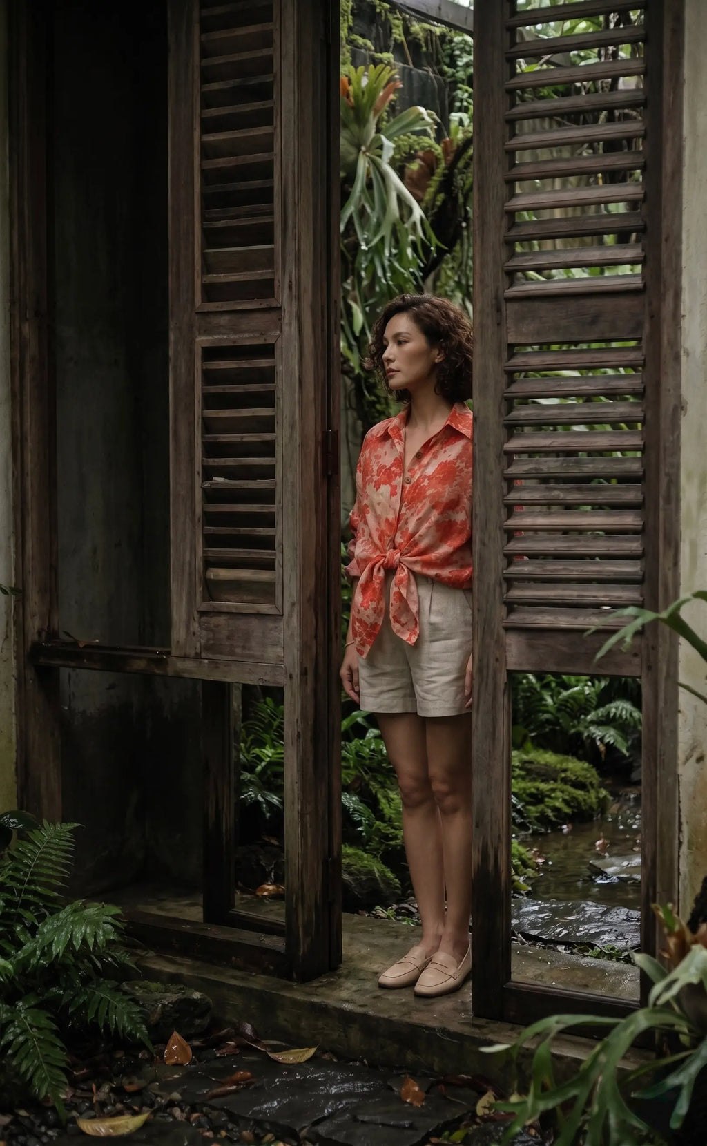 Áo sơ mi dáng rộng oversize vải gai xanh ramie thời trang Hity