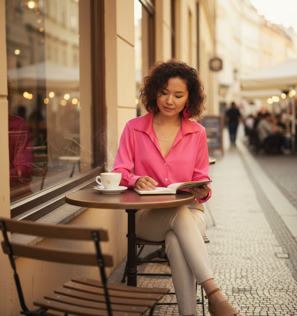 Áo sơ mi dáng rộng oversize hồng sen thời trang Hity