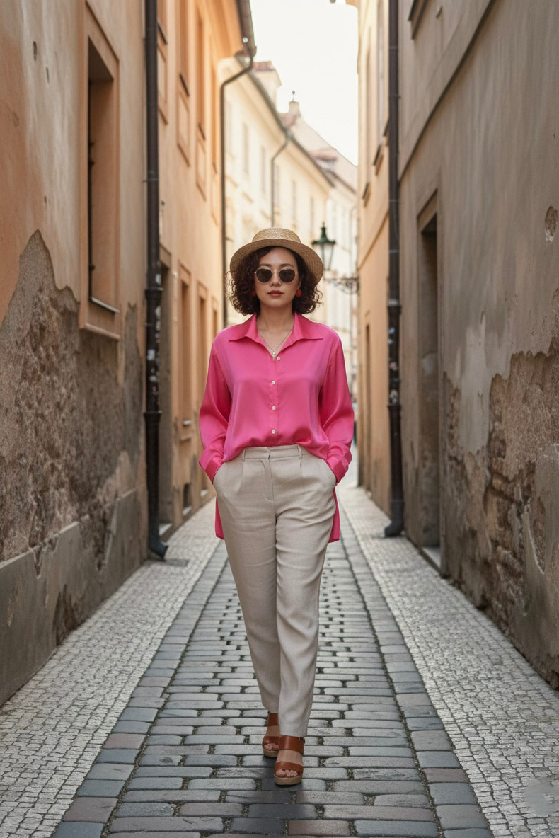 Áo sơ mi dáng rộng oversize hồng sen thời trang Hity