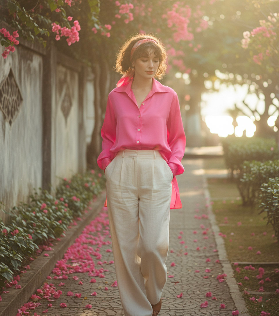 Áo sơ mi dáng rộng oversize hồng sen thời trang Hity