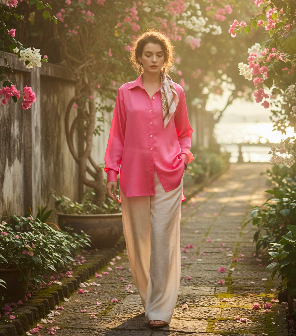 Áo sơ mi dáng rộng oversize hồng sen thời trang Hity