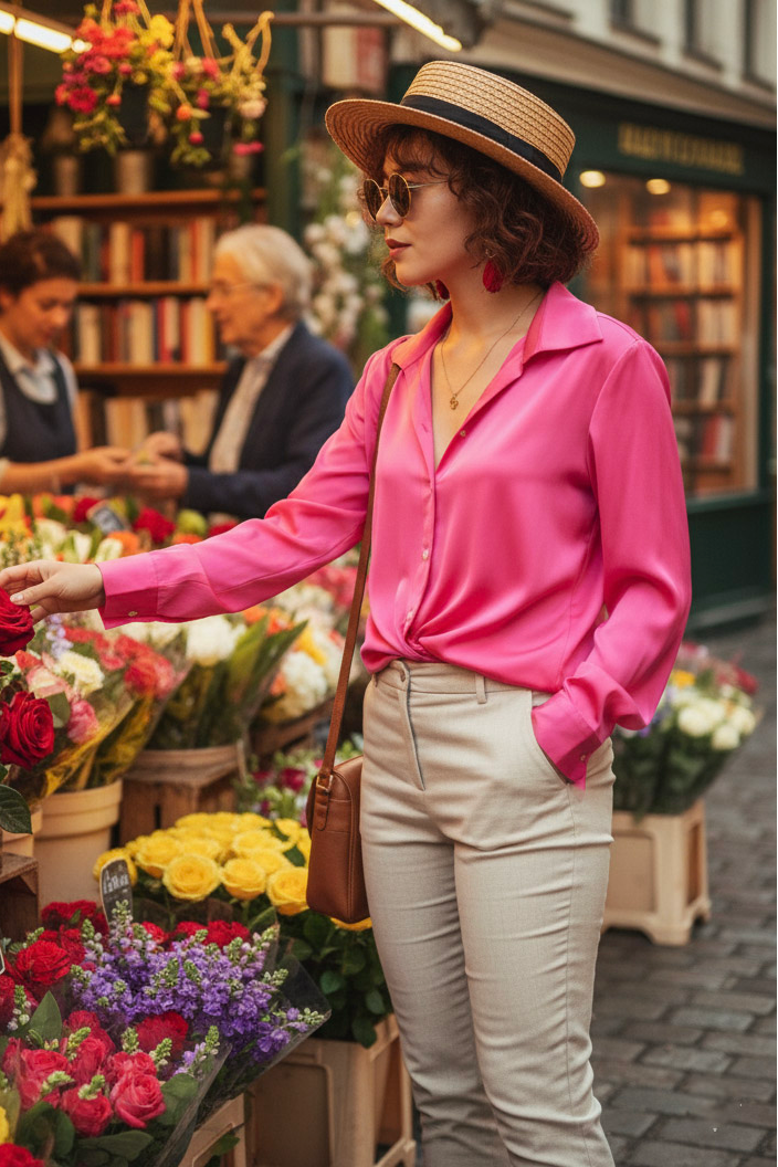 Áo sơ mi dáng rộng oversize hồng sen thời trang Hity