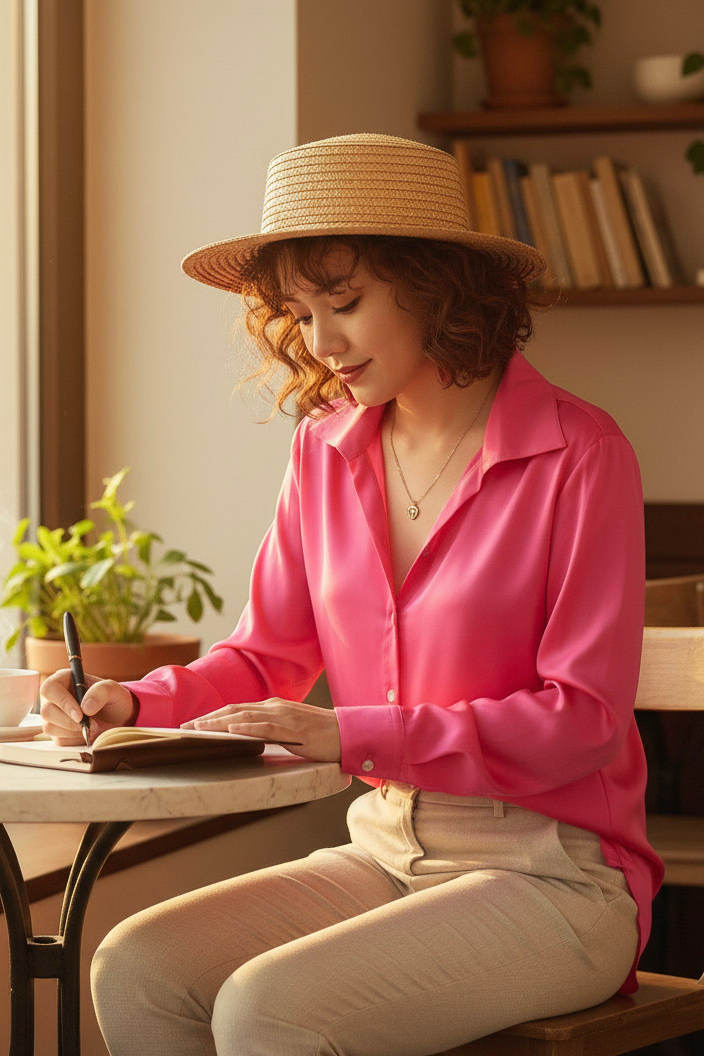 Áo sơ mi dáng rộng oversize hồng sen thời trang Hity