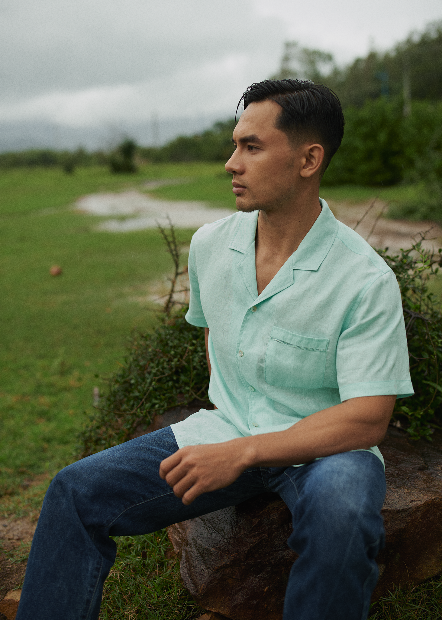 Áo sơ mi nam linen tay ngắn cổ Cuba thời trang Hity