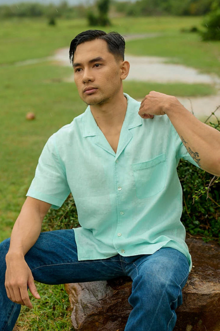 Áo sơ mi nam linen tay ngắn cổ Cuba thời trang Hity
