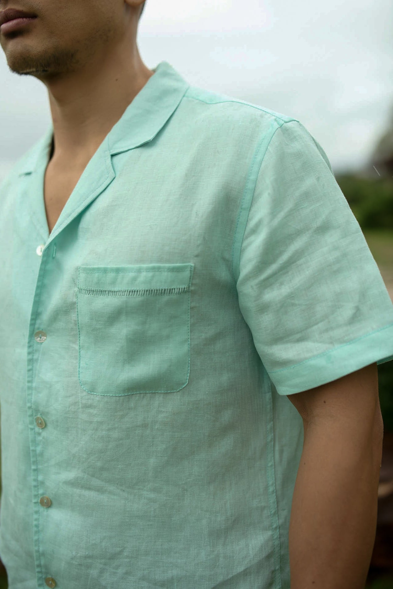 Áo sơ mi nam linen tay ngắn cổ Cuba thời trang Hity