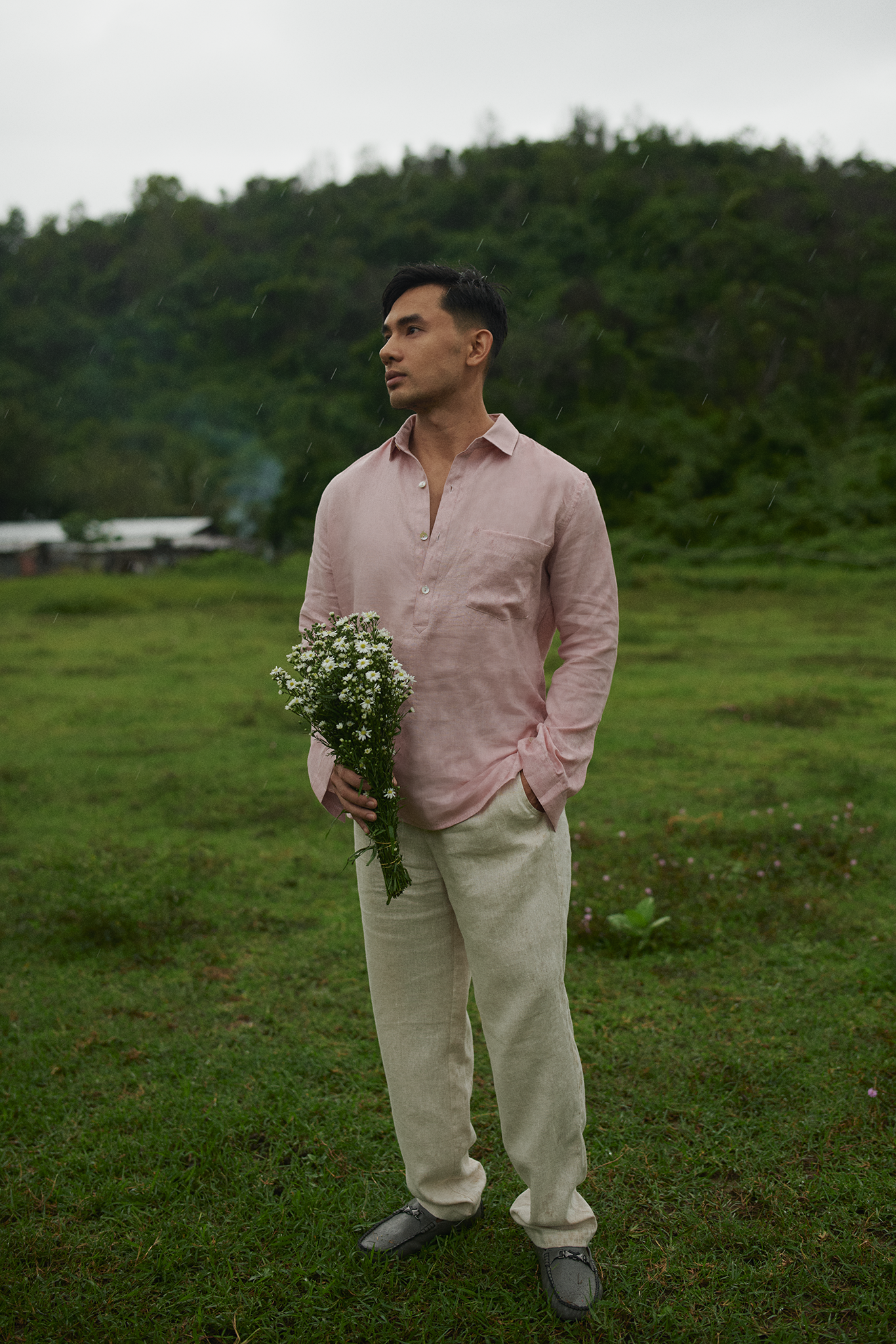 Áo sơ mi nam tay dài linen hồng thời trang Hity