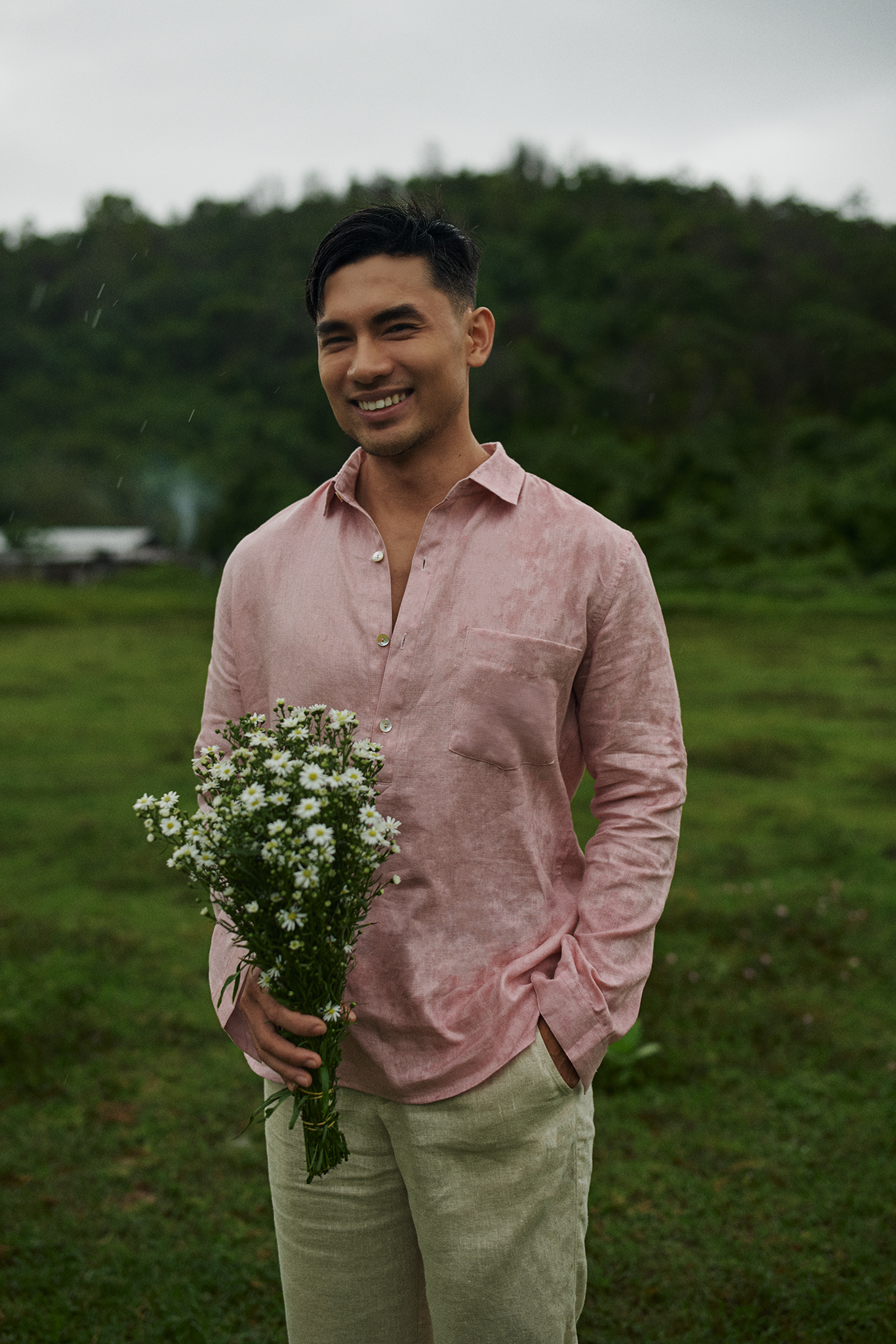 Áo sơ mi nam tay dài linen hồng thời trang Hity