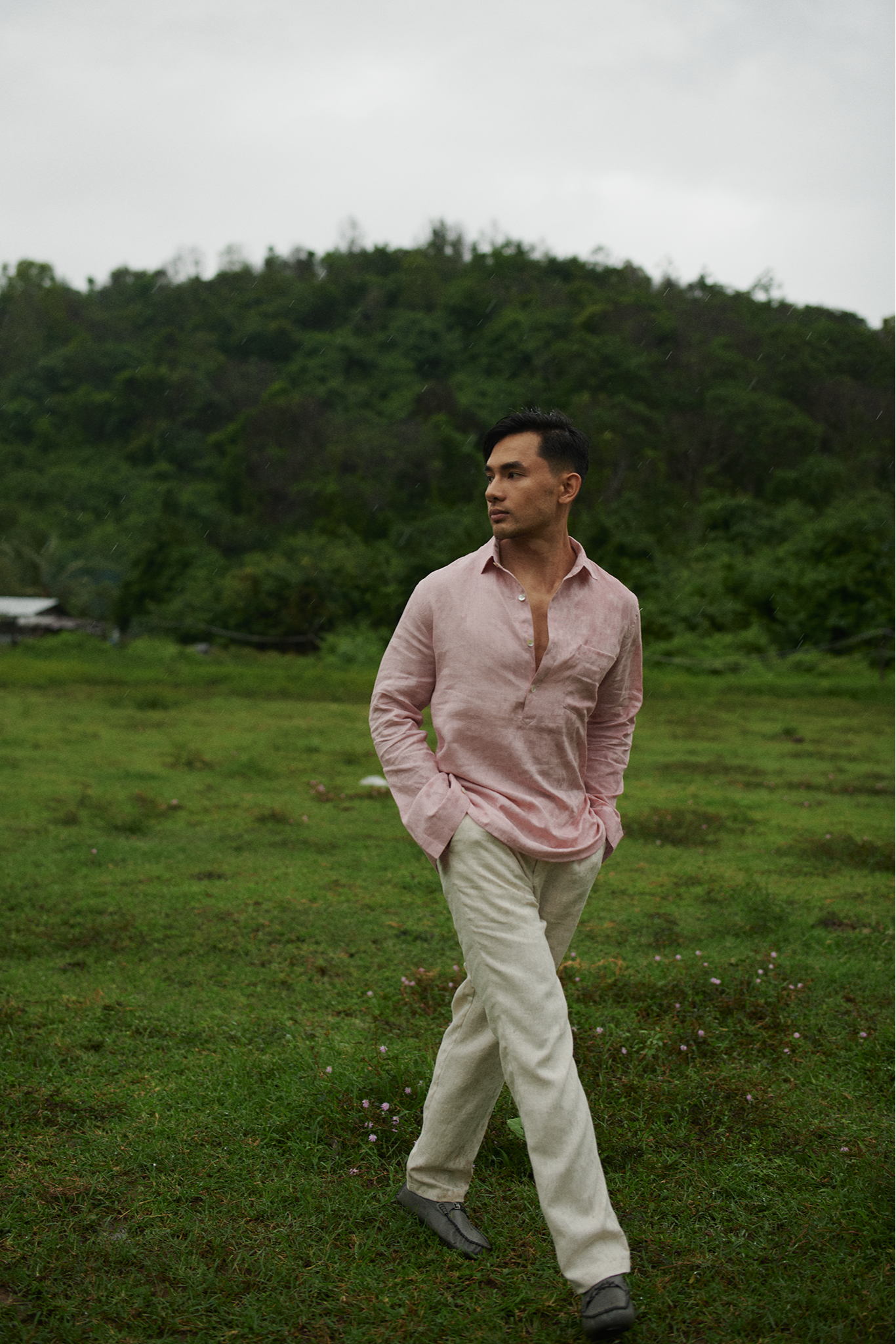 Áo sơ mi nam tay dài linen hồng thời trang Hity