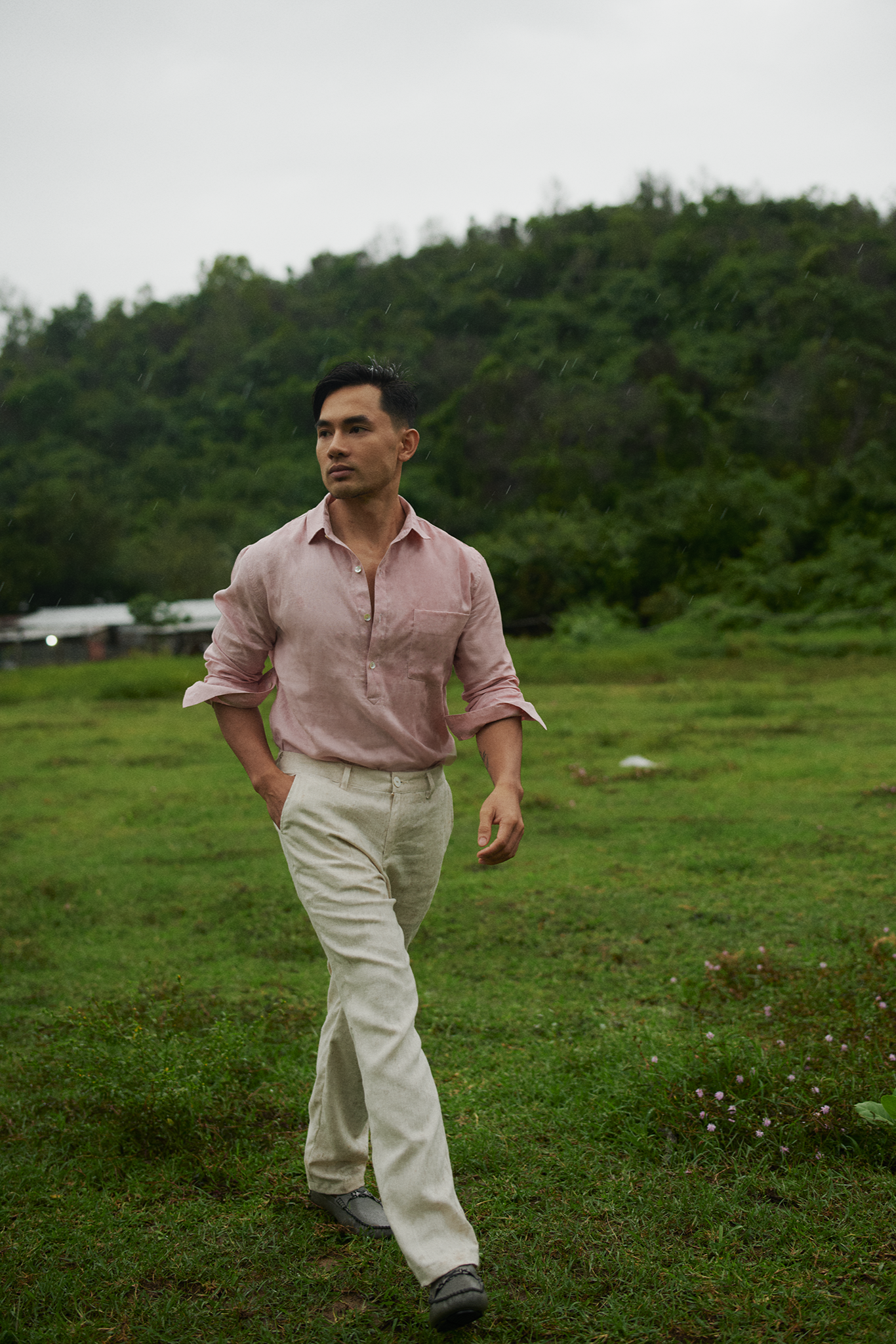 Áo sơ mi nam tay dài linen hồng thời trang Hity