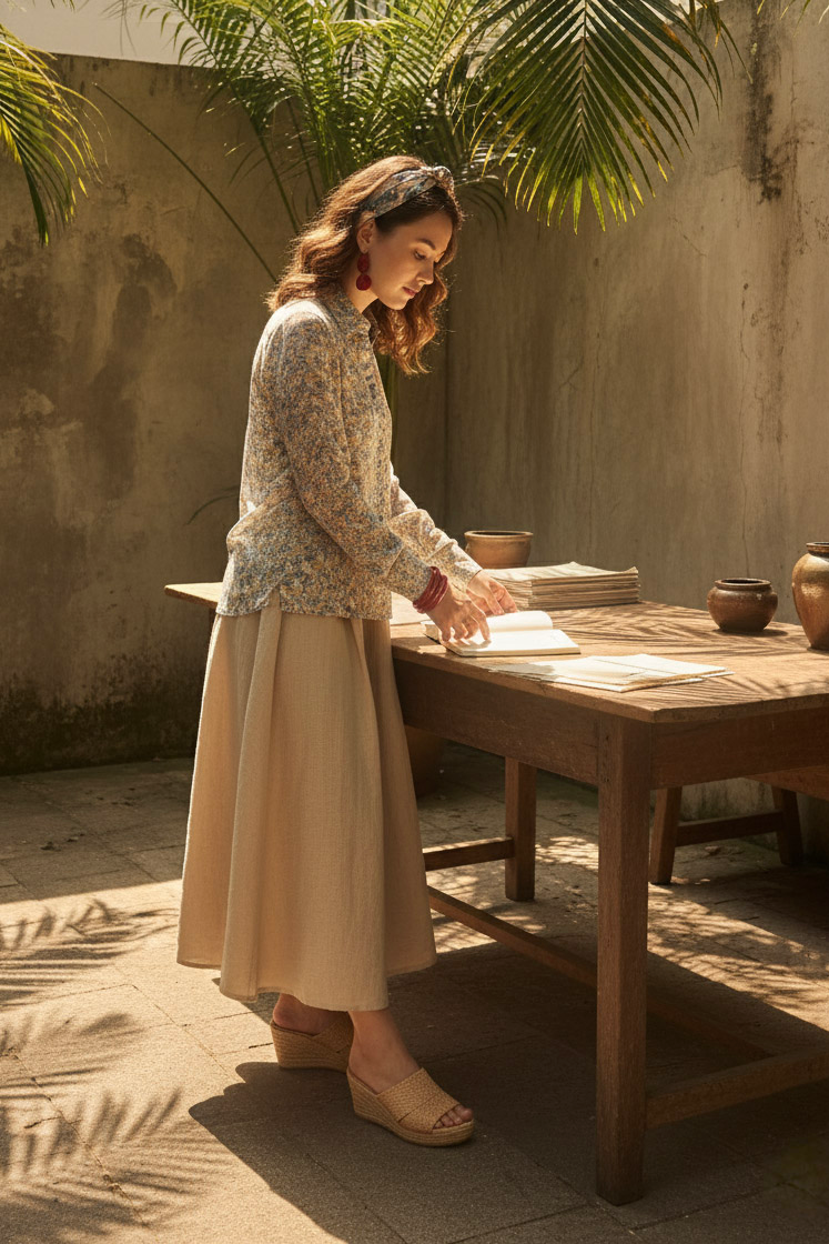 Áo sơ mi tay dài chiffon voan hoa nhí cổ điển vintage thời trang Hity