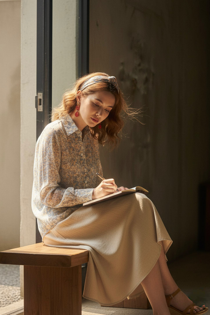 Áo sơ mi tay dài chiffon voan hoa nhí cổ điển vintage thời trang Hity