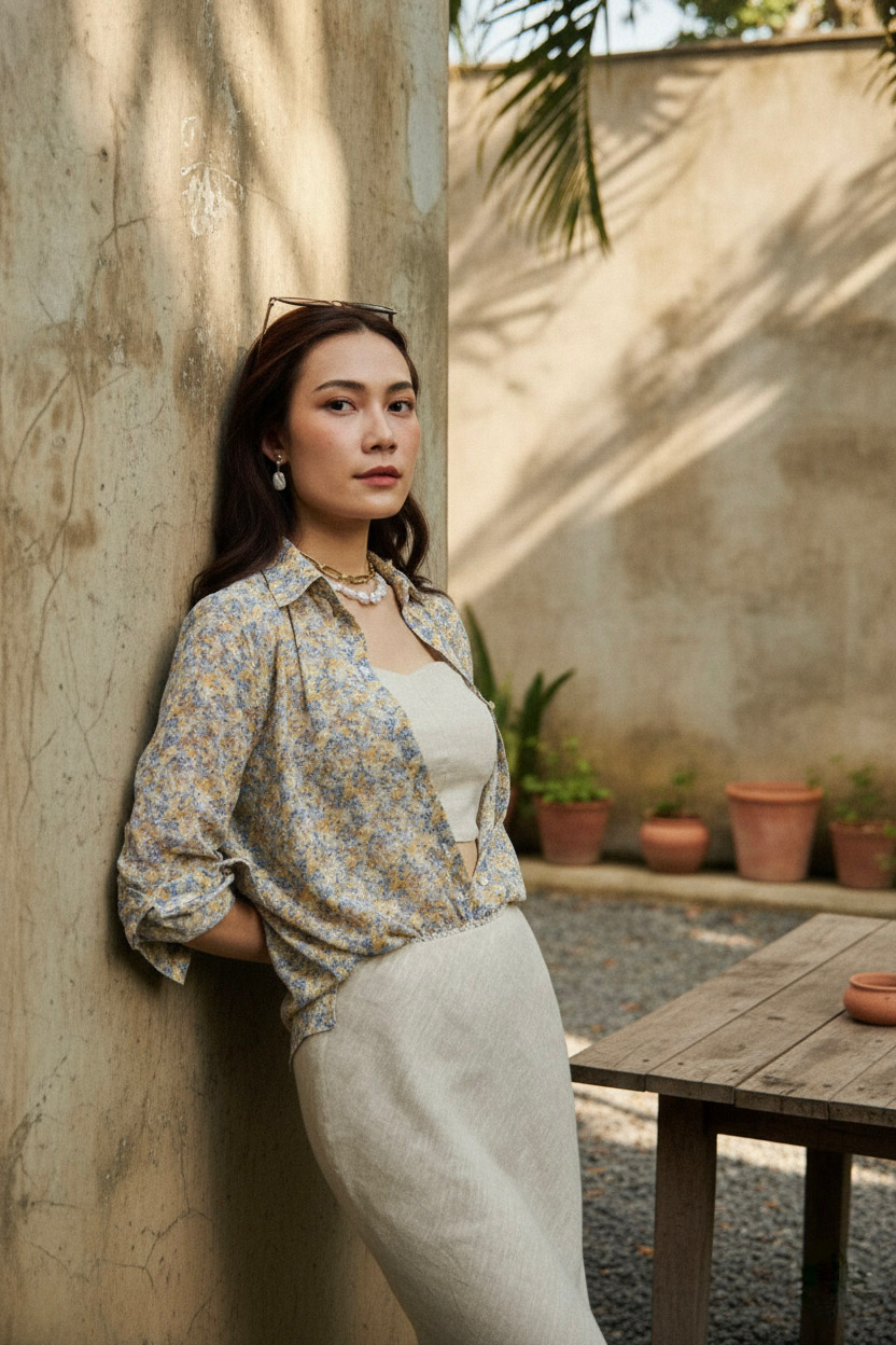 Áo sơ mi tay dài chiffon voan hoa nhí cổ điển vintage thời trang Hity