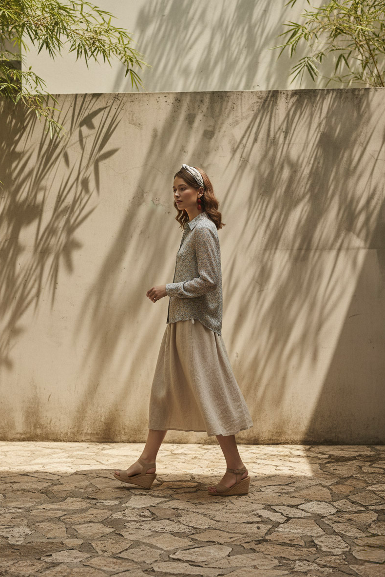 Áo sơ mi tay dài chiffon voan hoa nhí cổ điển vintage thời trang Hity