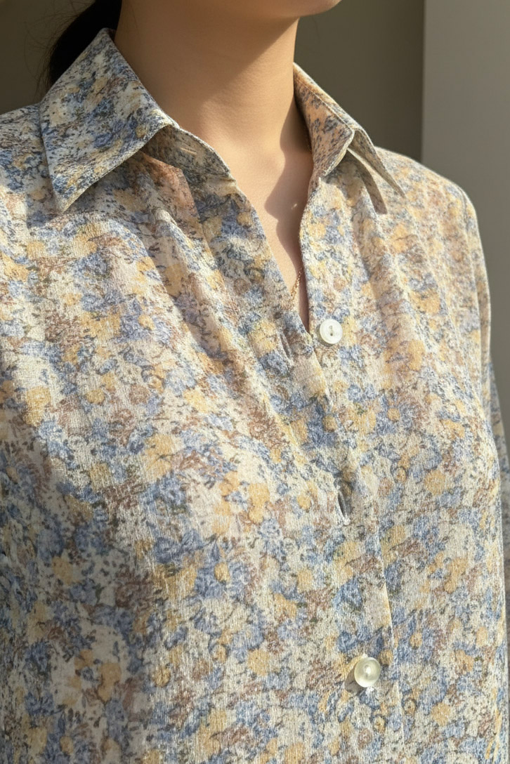 Áo sơ mi tay dài chiffon voan hoa nhí cổ điển vintage thời trang Hity