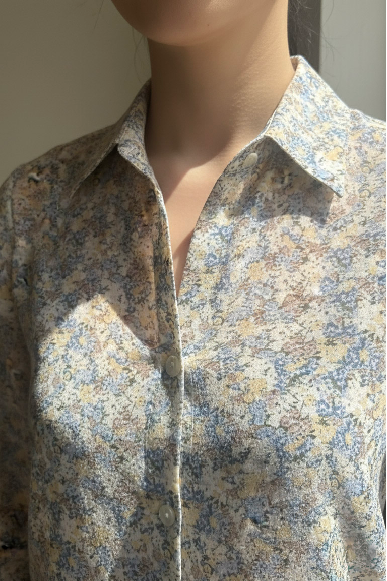 Áo sơ mi tay dài chiffon voan hoa nhí cổ điển vintage thời trang Hity