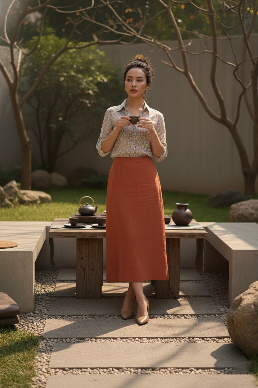 Váy Midi Linen Thổ