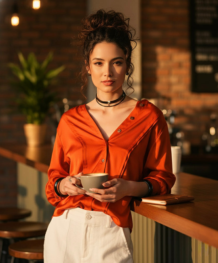 Áo sơ mi tay dài cam đất thời trang Hity