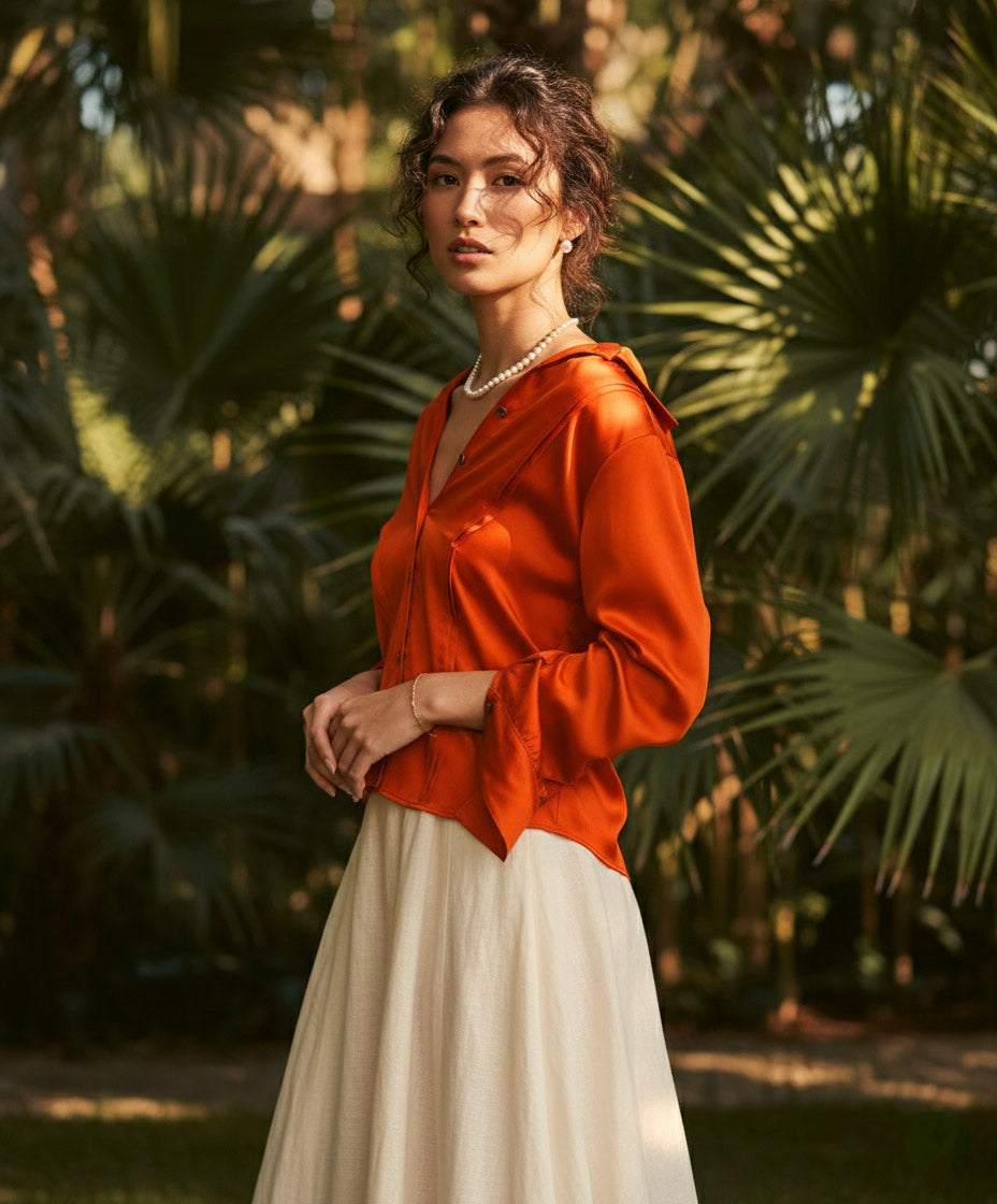 Áo sơ mi tay dài cam đất thời trang Hity