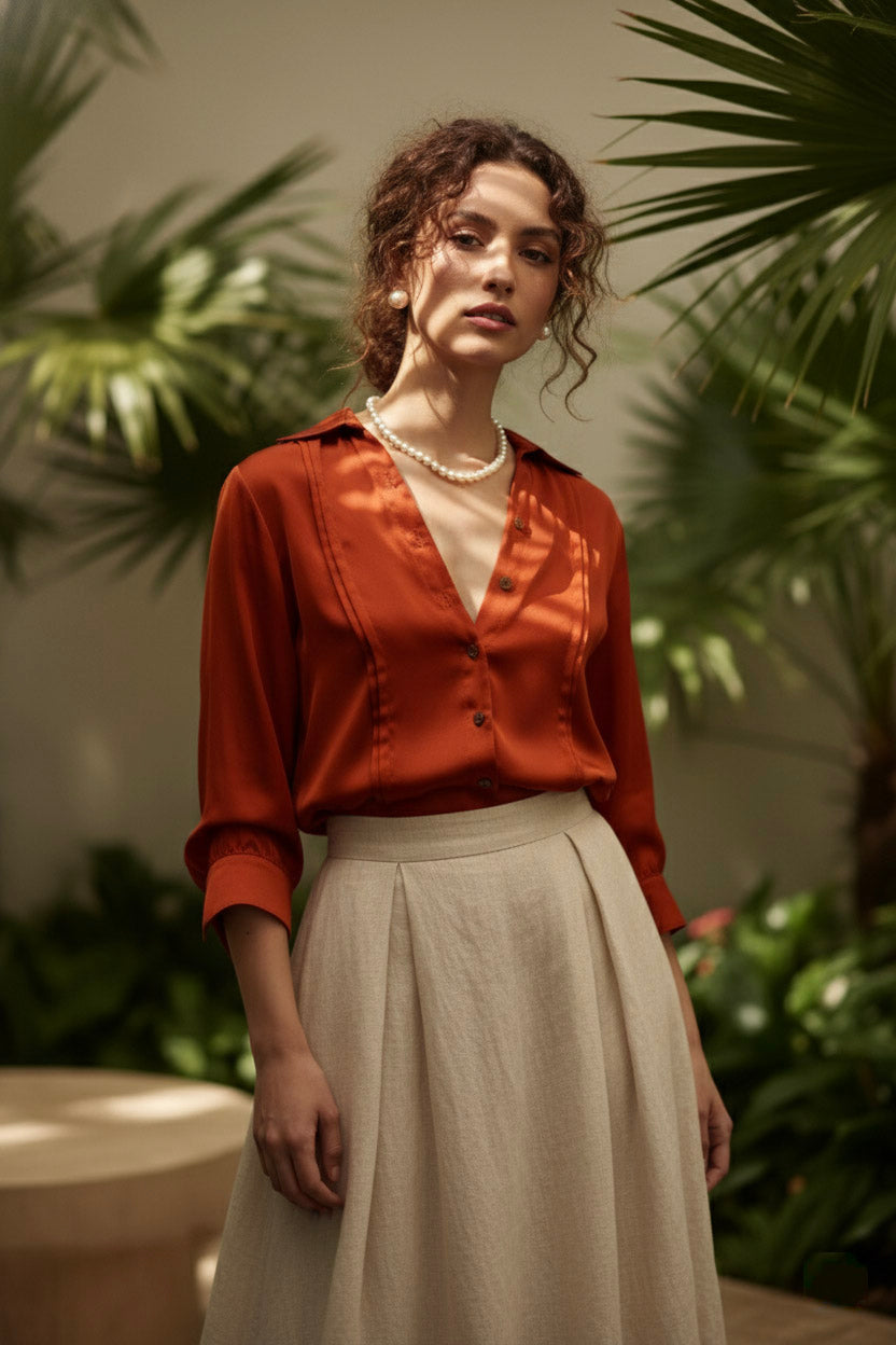 Áo sơ mi tay dài cam đất thời trang Hity