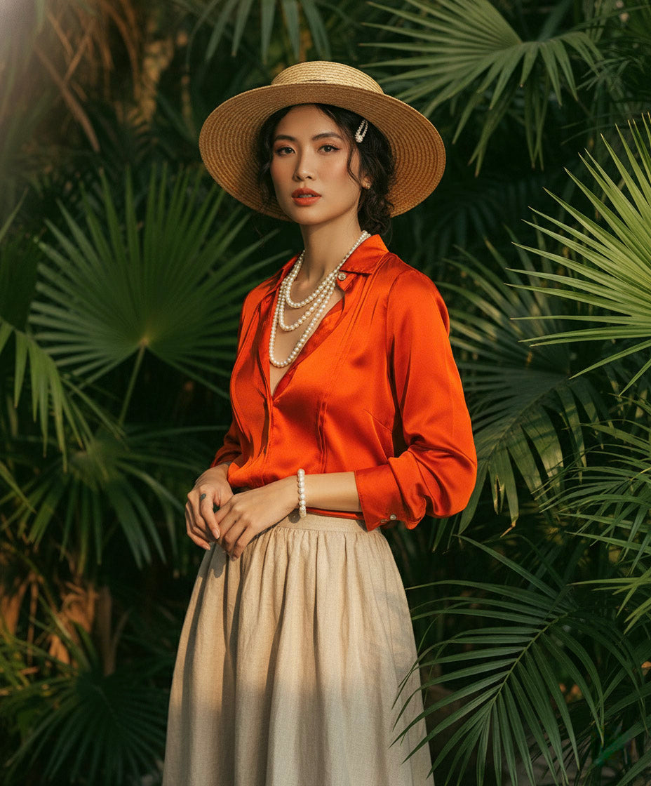 Áo sơ mi tay dài cam đất thời trang Hity