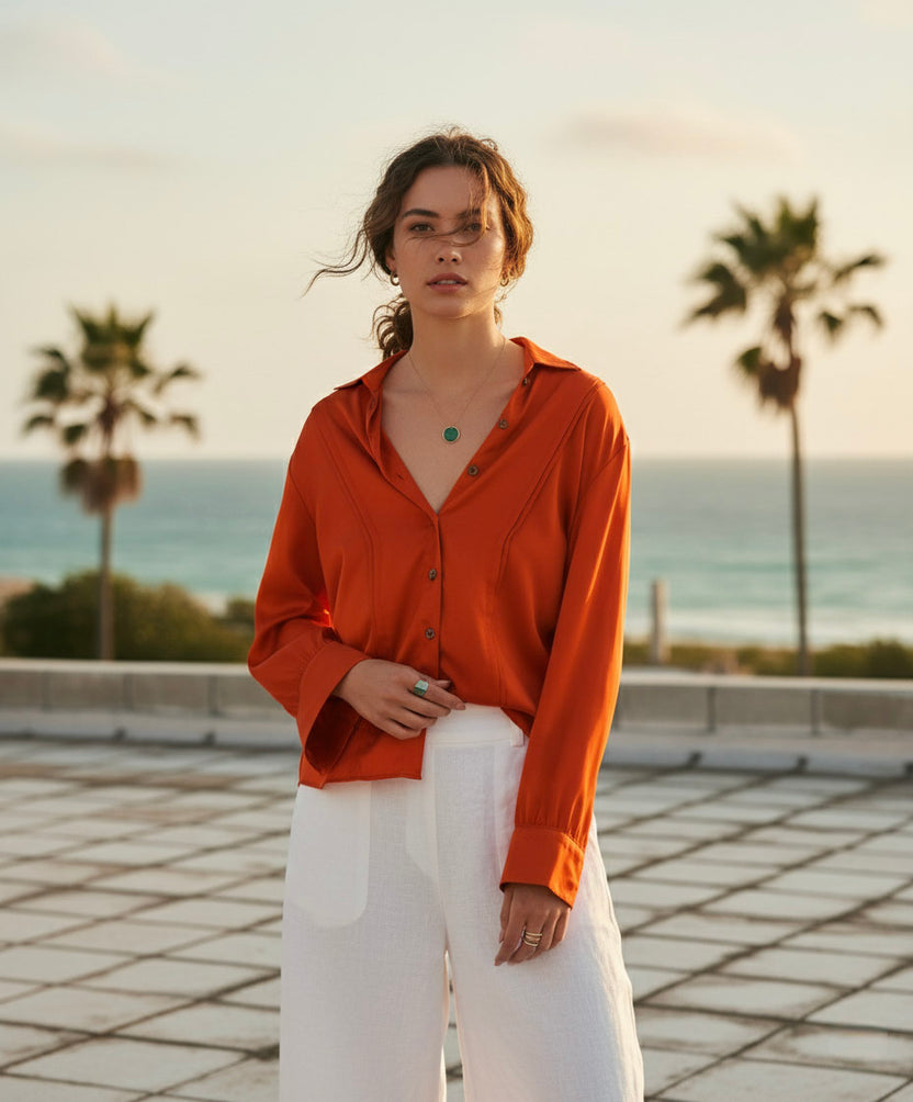 Áo sơ mi tay dài cam đất thời trang Hity