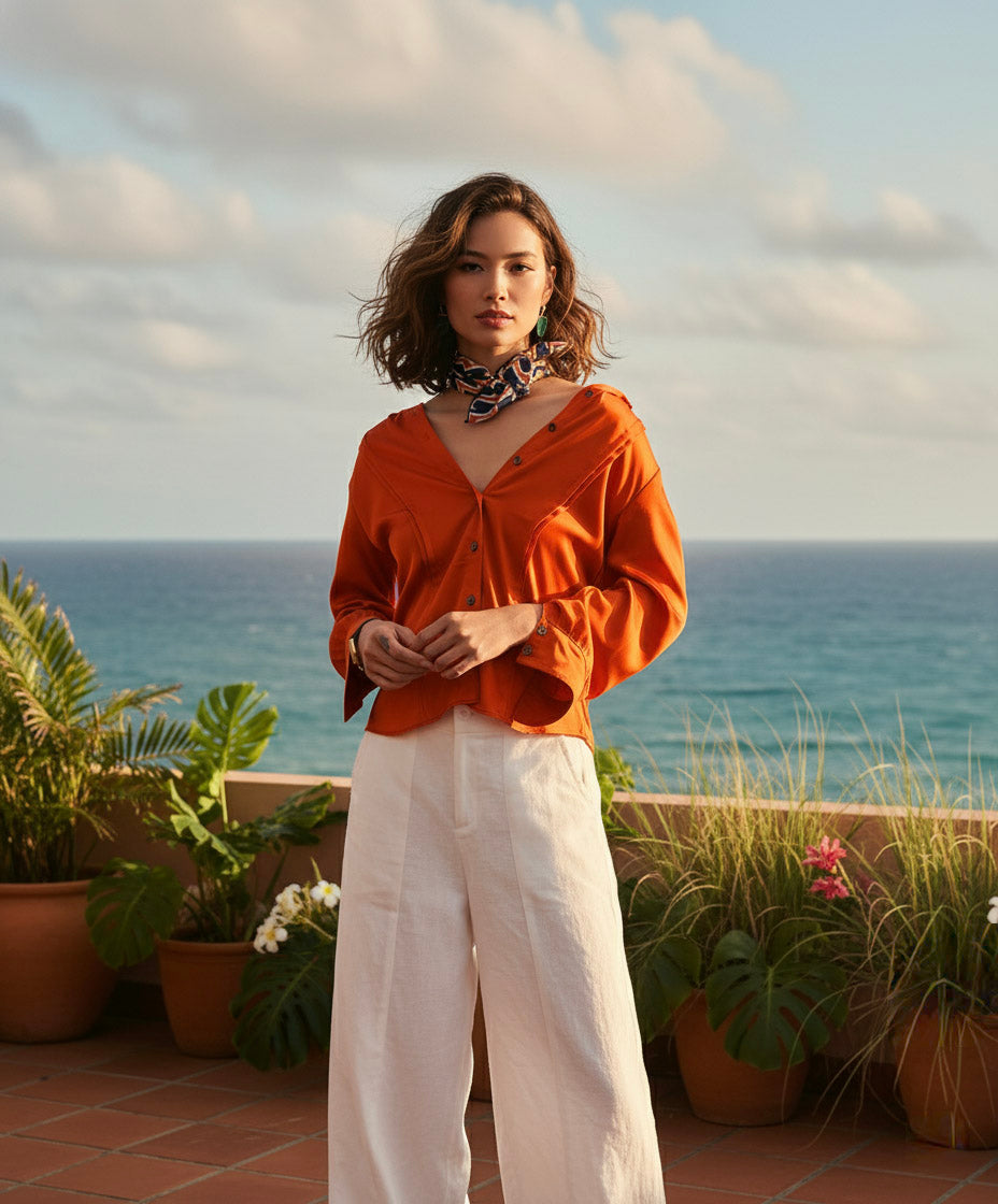 Áo sơ mi tay dài cam đất thời trang Hity