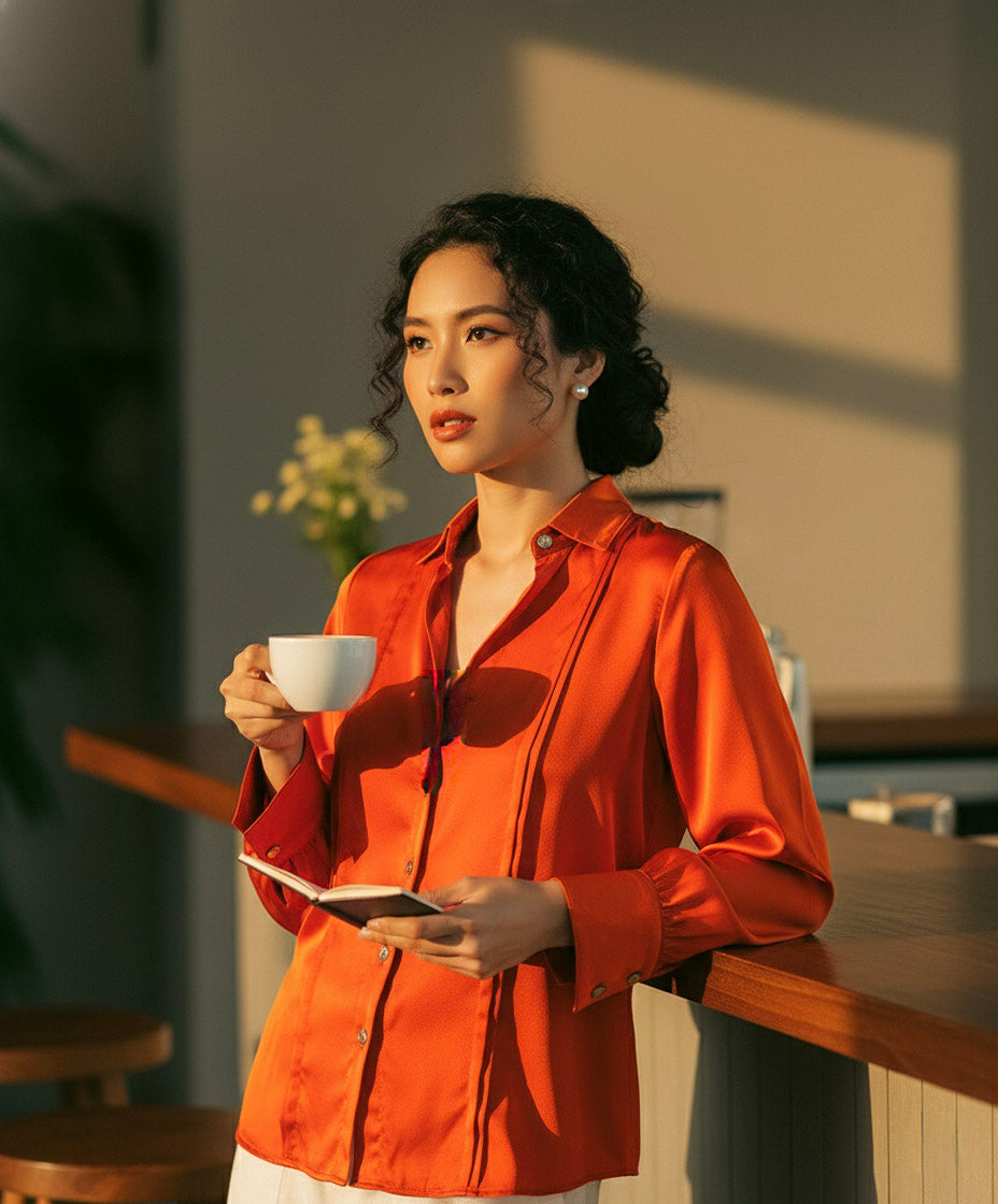 Áo sơ mi tay dài cam đất thời trang Hity