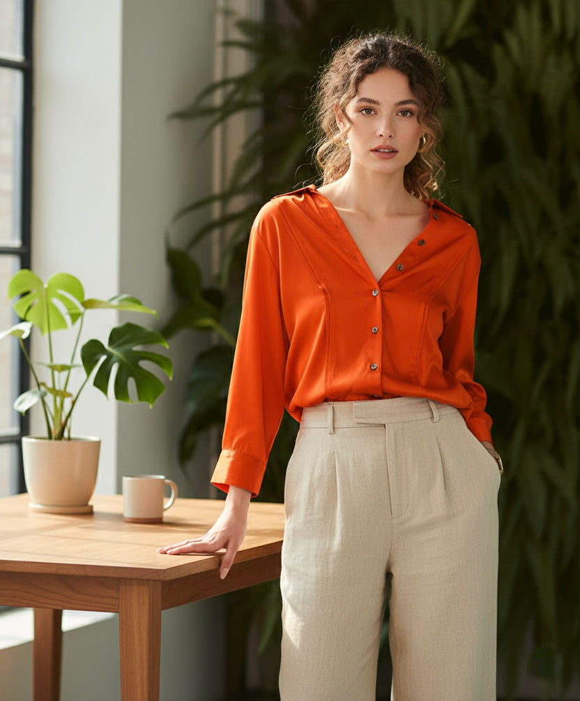 Áo sơ mi tay dài cam đất thời trang Hity