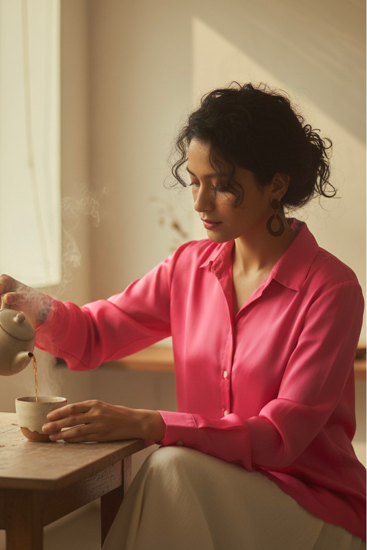 Áo sơ mi tay dài hồng sen thời trang Hity