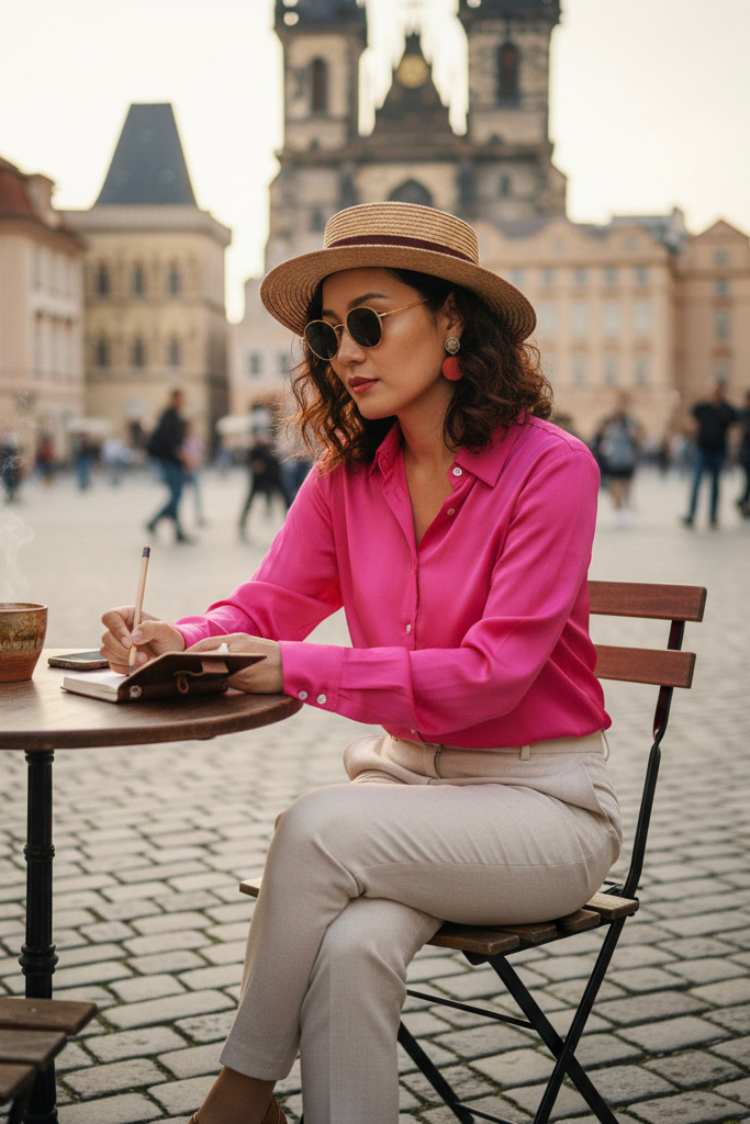 Áo sơ mi tay dài hồng sen thời trang Hity