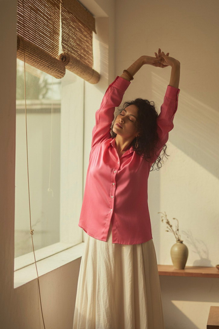 Áo sơ mi tay dài hồng sen thời trang Hity