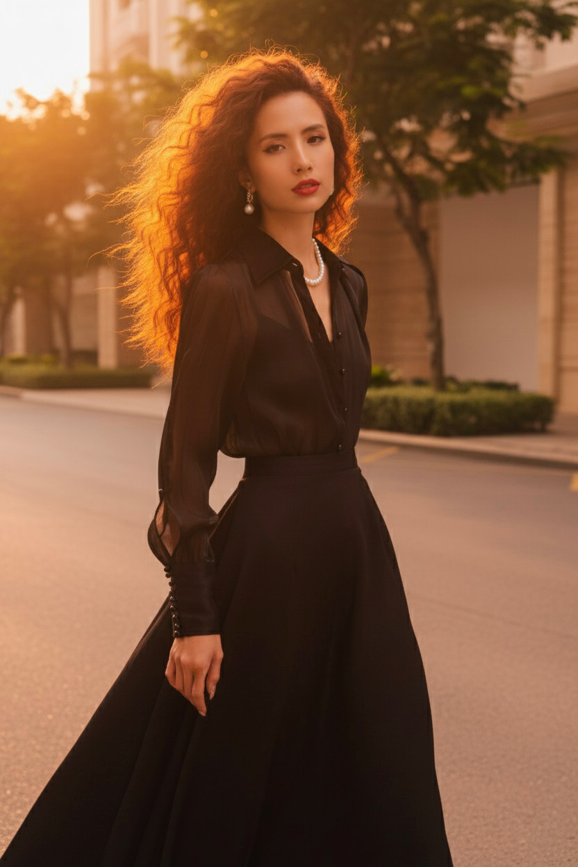 Áo sơ mi xuyên thấu organza sheer thời trang Hity