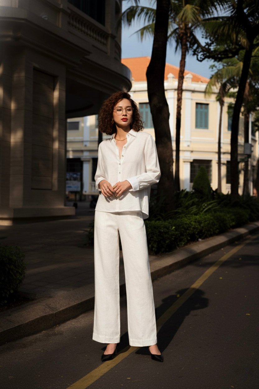 Áo sơ mi nữ tay dài linen trắng thời trang Hity