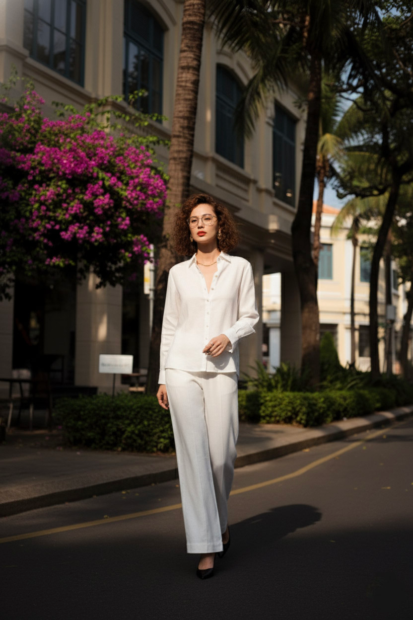 Áo sơ mi nữ tay dài linen trắng thời trang Hity