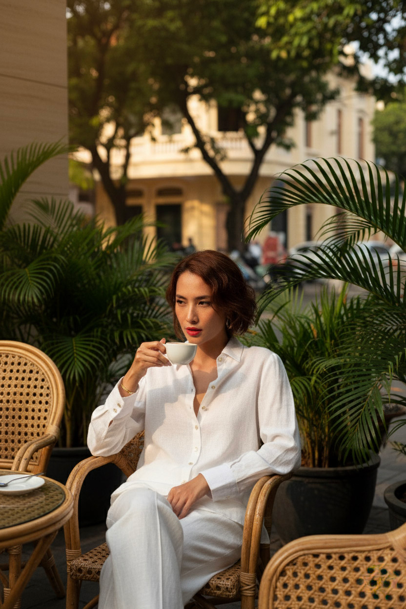 Áo sơ mi nữ tay dài linen trắng thời trang Hity