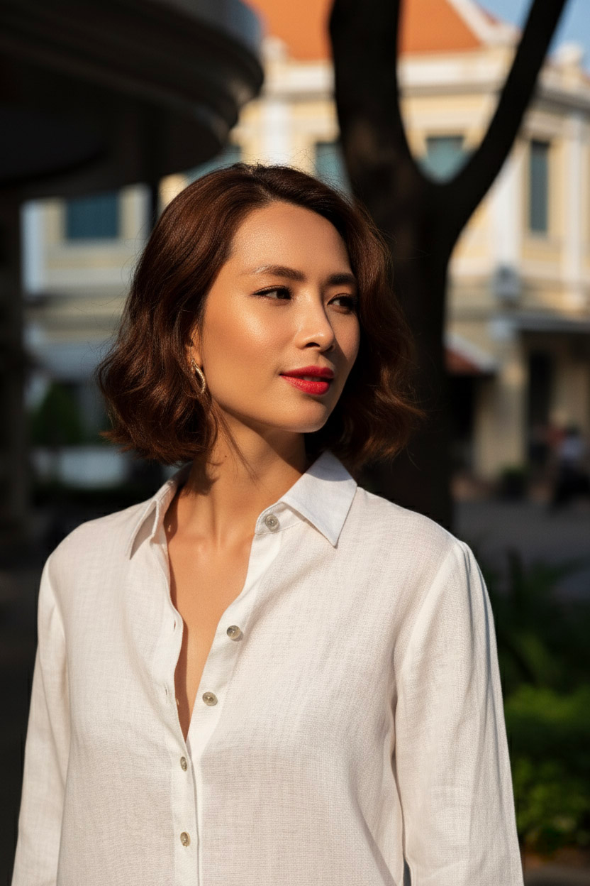 Áo sơ mi nữ tay dài linen trắng thời trang Hity