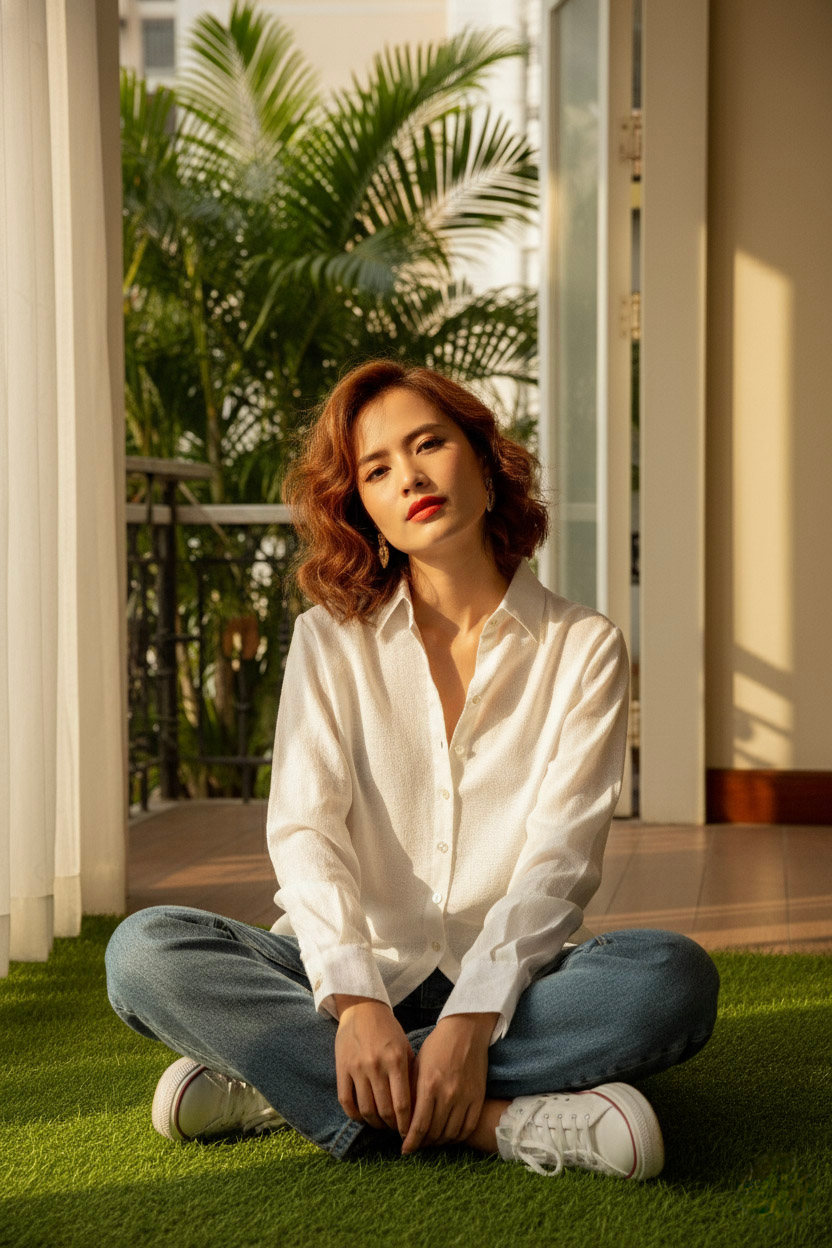 Áo sơ mi nữ tay dài linen trắng thời trang Hity