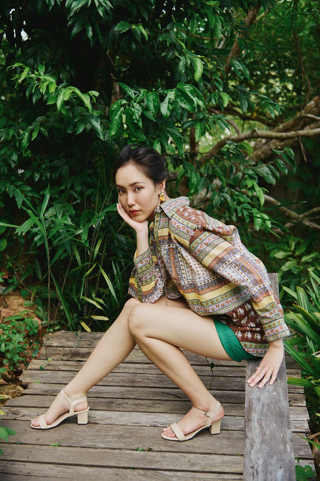 Áo sơ mi oversize linen thổ cẩm bohemian thời trang Hity