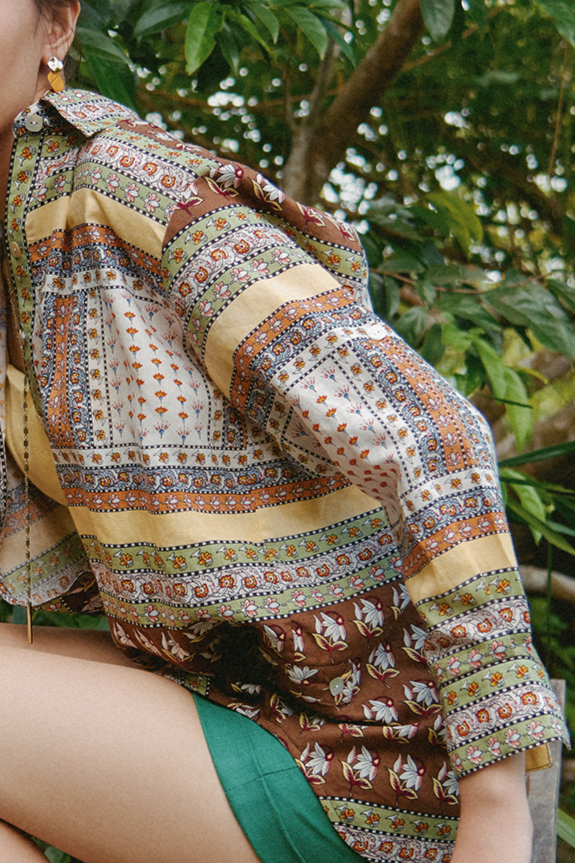 Áo sơ mi oversize linen thổ cẩm bohemian thời trang Hity