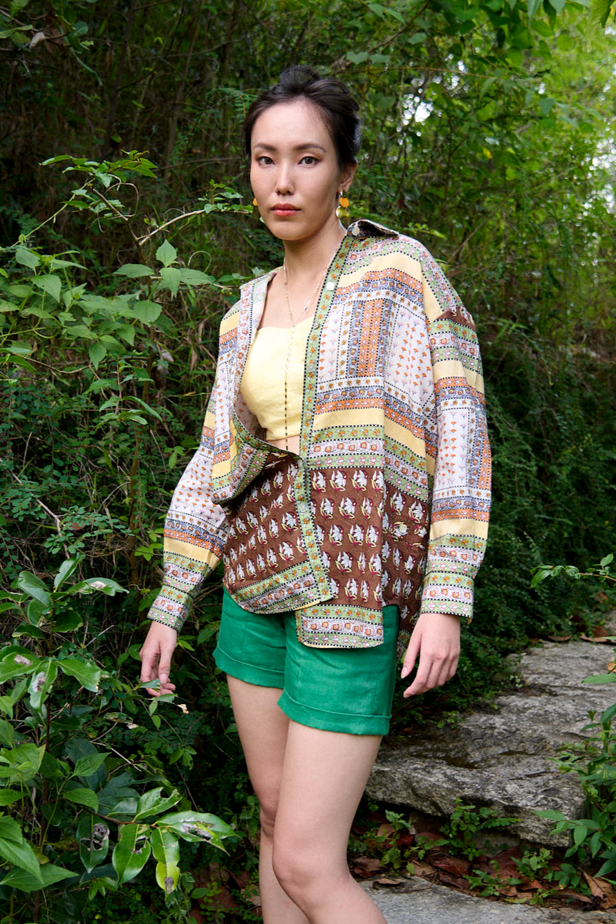 Áo sơ mi oversize linen thổ cẩm bohemian thời trang Hity