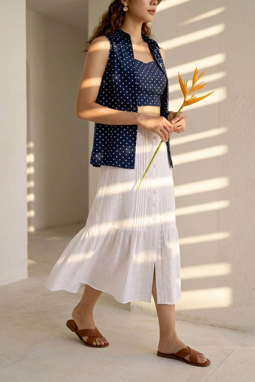 Áo sơ mi sát nách hở vai linen chấm bi thời trang Hity