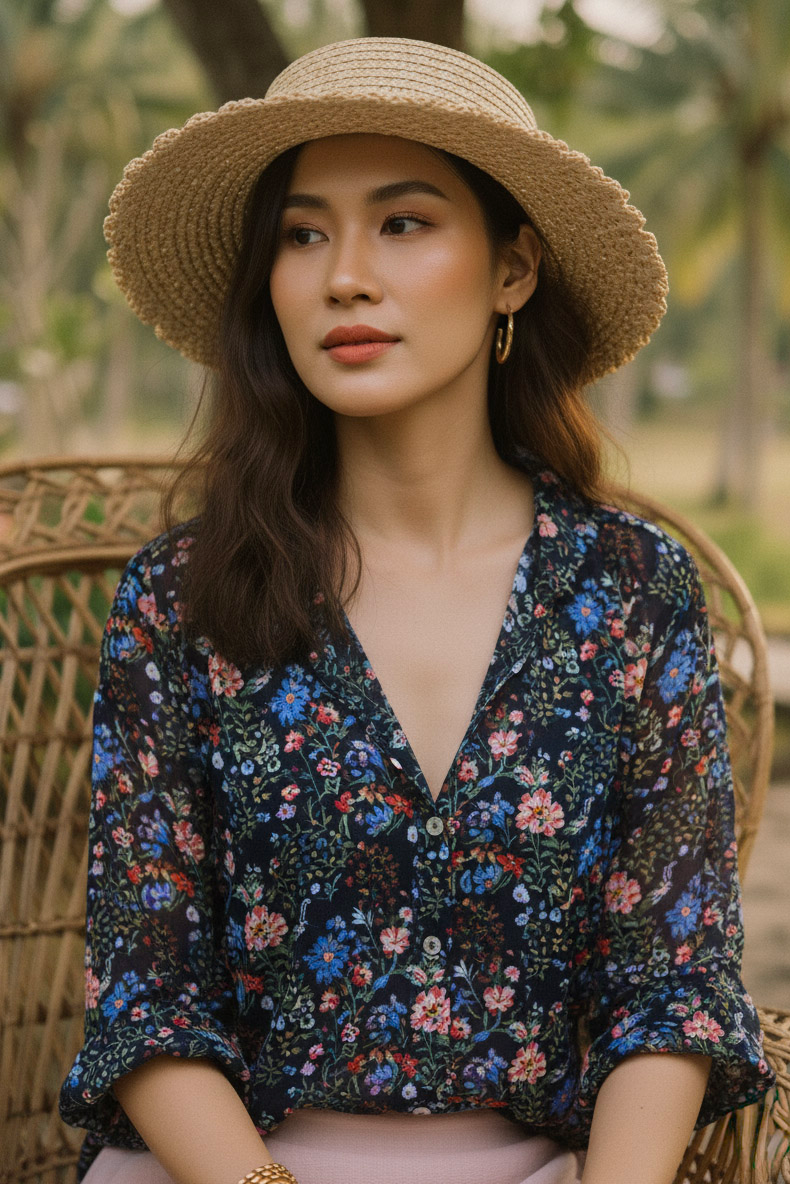 Áo sơ mi tay dài chiffon hoa thời trang Hity