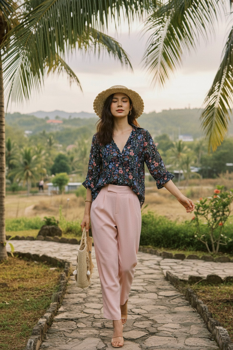 Áo sơ mi tay dài chiffon hoa thời trang Hity