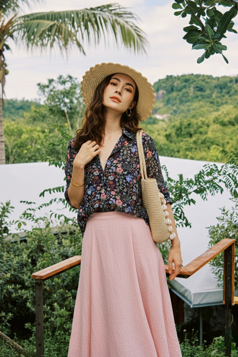 Áo sơ mi tay dài chiffon hoa thời trang Hity