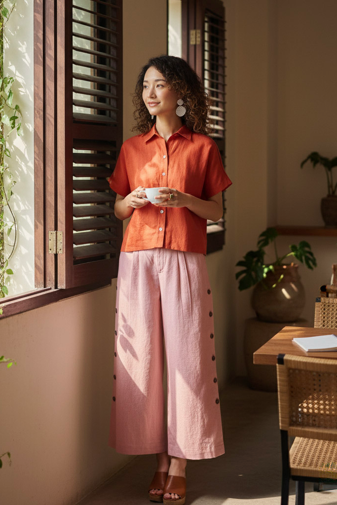 Áo sơ mi tay ngắn linen cam thời trang Hity