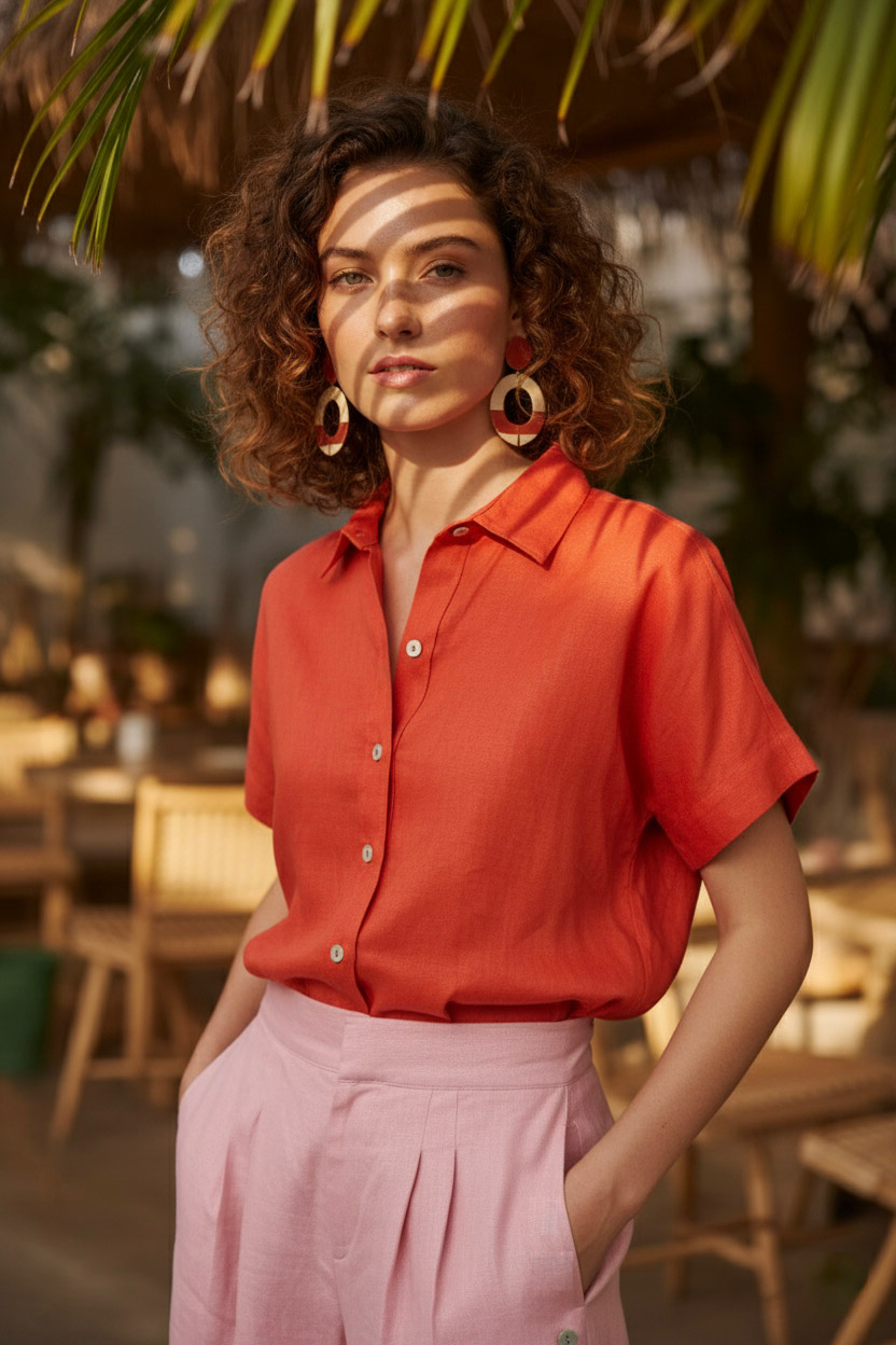 Áo sơ mi tay ngắn linen cam thời trang Hity