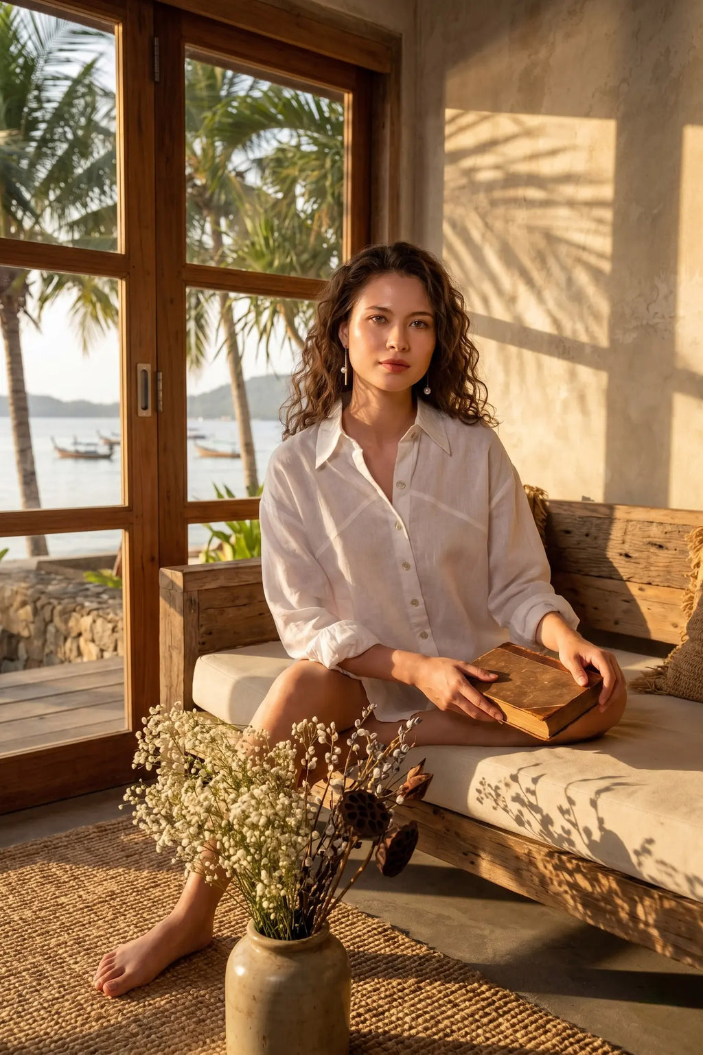 Áo sơ mi dáng rộng oversize linen trắng thời trang Hity
